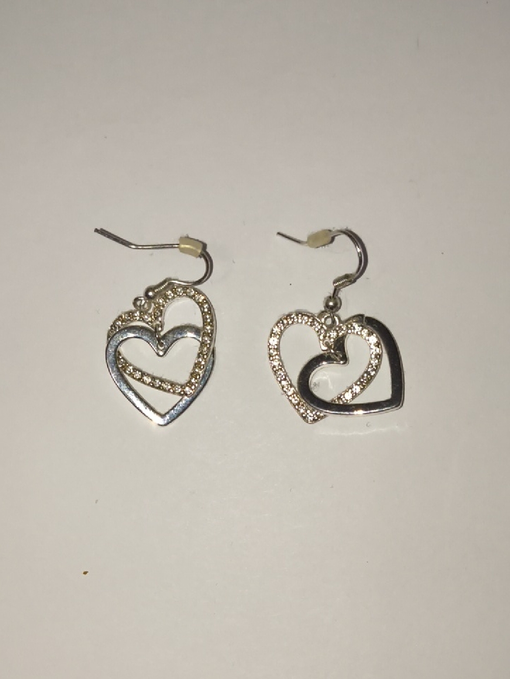 Dainty Silver-Tone Heart Drop Earrings with Crystal Accents